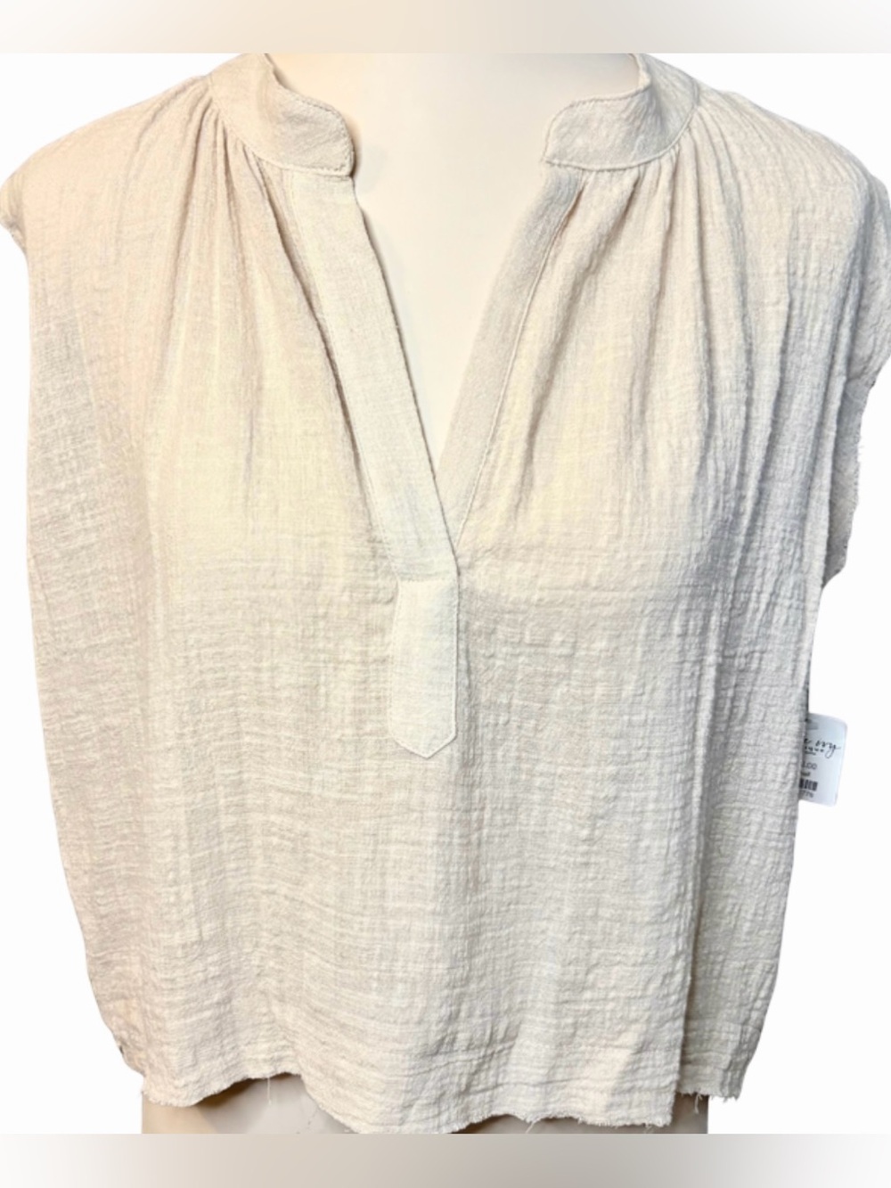 Karlie Gauze Cotton Top Oatmeal Raw Hem Boho Sleeveless size Small NWT